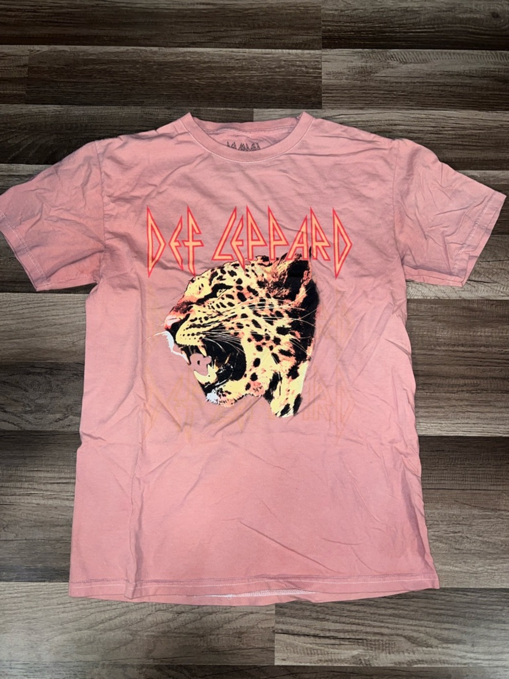 Def Leppard Pink Graphic Tee with Leopard Head